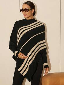 MaterniWear 孕妇装蝙蝠袖条纹立领宽松休闲毛衣，秋季