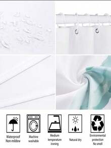 SHEIN Abstract Geometric Minimalist Shower Curtain Set With Modern Leaf Pattern -Water-Resistant Polyester Bathroom Decor With 12 Plastic Hooks - Machine Washable,Woven Curtain, Art Inspired Design, Fall Decor Bathroom Accessories Back To School - Multicolor - View 6