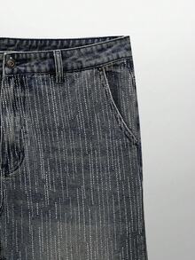 NEON BLANC 男士闪亮竖条纹水钻装饰喇叭裤，适合派对和音乐节 - 中等水洗藍 - 查看 8