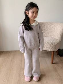 DAZY Conjunto de suéter de punto para niñas, otoño - Morado - Ver 3