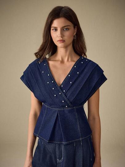 Selenza 女式深V领牛仔衬衫，设计感十足，适合上班和通勤