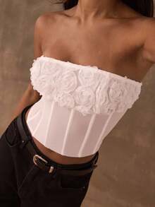 SHEIN BAE Blusa corta casual y sexy con cuello halter y atar - Blanco - Ver 3