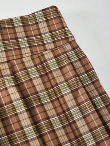 SHEIN Casuvi Kid Teen Girl 2-Piece Set: Vintage School Style Ribbed Crew Neck Sweatshirt With Letter Graphic, Woven Plaid Pleated Skirt, Suitable For School, Casual Wear In Spring And Autumn, Fall Clothes Outfit Winter