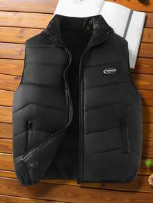 1 Stück Outdoor Lässig Sport Weste für Jugendliche, schwarz mit Nähten, Akzent mit Buchstabenband, essentiell für Herbst/Winter