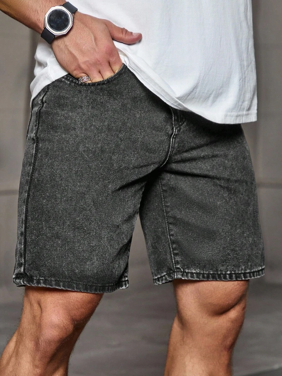 Manfinity Homme Men's Gray Washed Denim Loose Fit Shorts Jorts