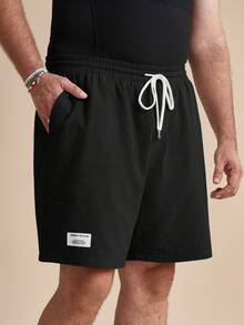 EASEVO 大码男士休闲宽松梭织短裤，适合夏季 - 黑色 - 查看 1