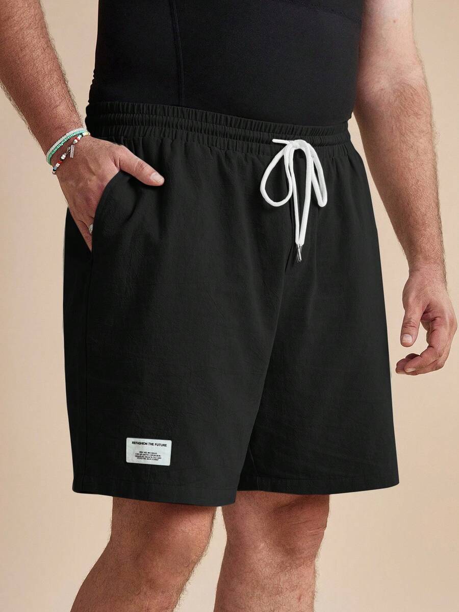 EASEVO 大码男士休闲宽松梭织短裤，适合夏季 - 黑色 - 查看 1