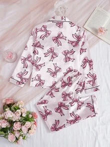 SHEIN 情人节女孩红白心形印花舒适两件套家居服套装 - 粉色 - 查看 2