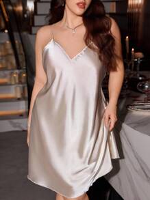 SHEIN 大码女式性感交叉带露背仿丝睡袍