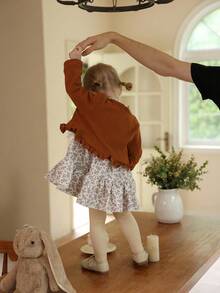 Vintaside Kids 2 件套女婴花卉印花长袖连衣裙和夹克套装，休闲时尚，适合春秋季日常穿着 - 彩色 - 查看 3