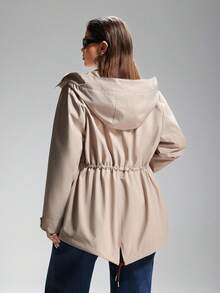 LYSMO 大码三合一户外防风外套，带可拆卸保暖内衬，收腰设计，休闲风格女式防水夹克，女士三合一外套，功能性休闲夹克，秋冬季 - 米色 - 查看 2