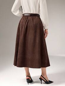 Heiryn 女士秋季通勤褶皱A字裙 - 鏽棕色 - 查看 6