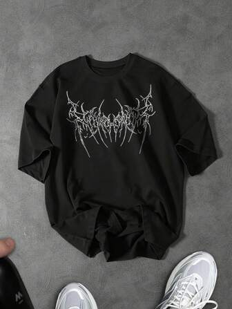 Sport MetroGents Men's Gothic Print Loose Fit Round Neck Short Sleeve T-Shirt