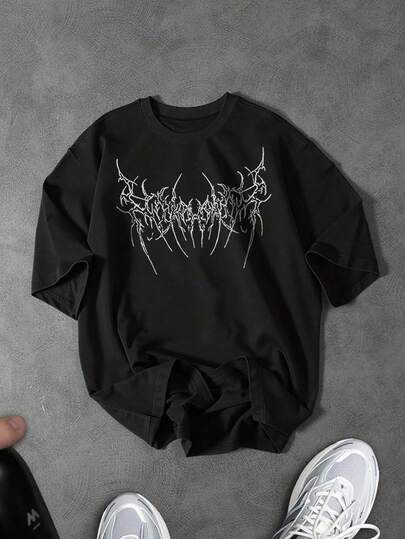 Sport MetroGents Camiseta de manga corta de cuello redondo con estampado gótico y corte holgado para hombre