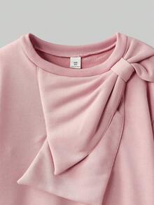 Ontre Tween Girl Round Neck Bow Decor Sweatshirt Fall Winter - Apricot - View 3