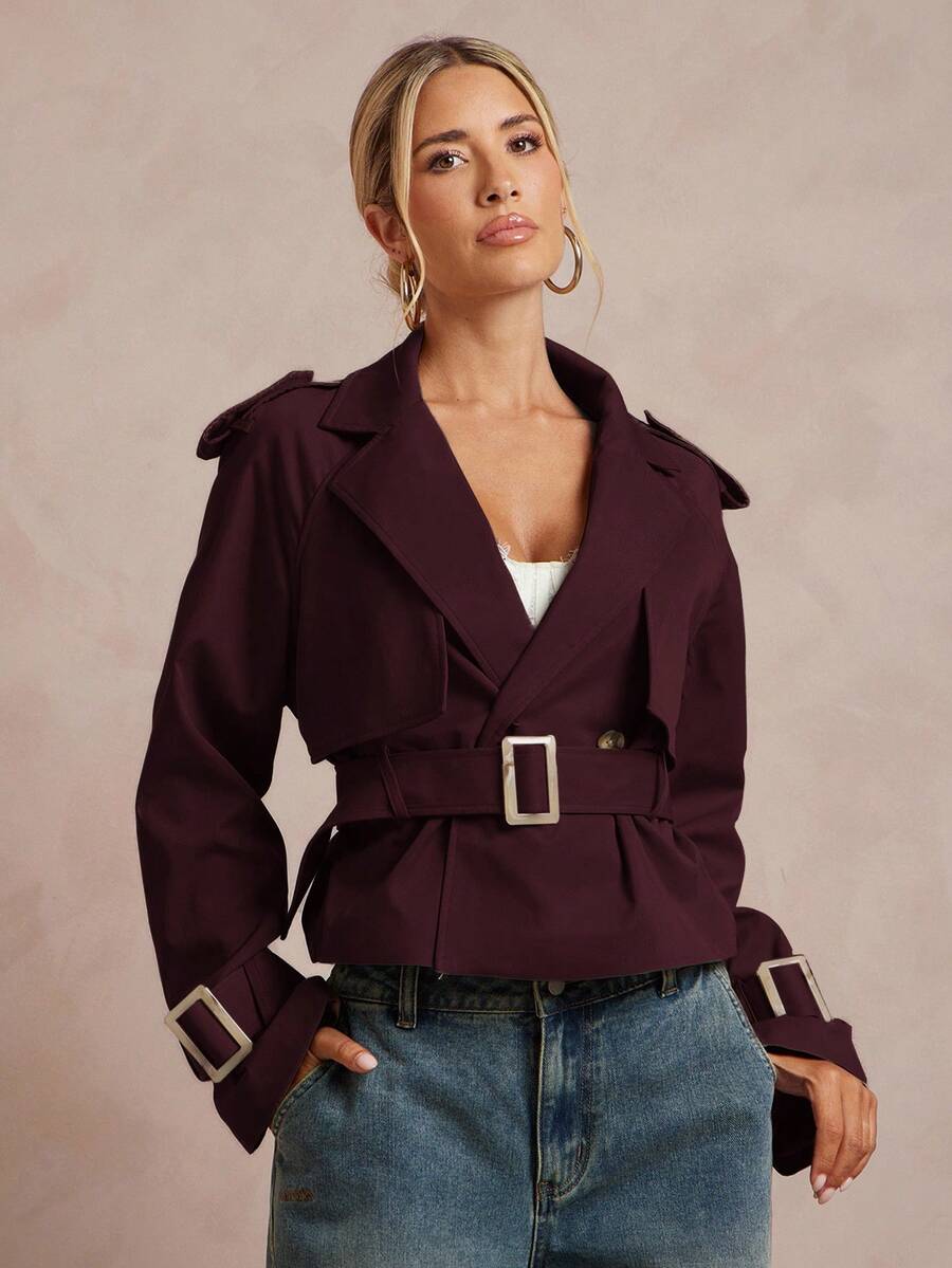 Lumalex Fashionable Casual Short Pleated Women Trench Coat In Fall/Winter