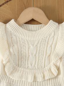 SHEIN Vestido de suéter de manga larga tejido para niñas bebé, apto para otoño/invierno, color albaricoque, versátil, elegante, con volantes en el bajo, elegante, apto para la escuela, uso diario, hogar, exterior, viaje - Albaricoque - Ver 7