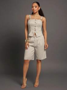 Vixey Summer Casual Commuter Striped Bermuda Shorts, Business Casual Woman, Office Outfit