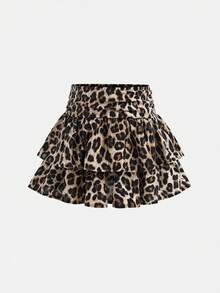 SHEIN Young Girl Chiffon Leopard Print Casual Skirt Fall Winter