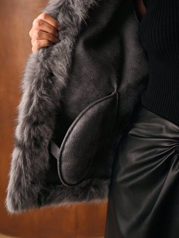 STANDER COLLAR FAUX FUR COAT, FALL WINTER