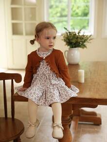 Vintaside Kids 2 件套女婴花卉印花长袖连衣裙和夹克套装，休闲时尚，适合春秋季日常穿着 - 彩色 - 查看 6