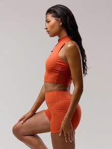 Musera Sport Top deportivo sin mangas con cremallera, top corto para actividades deportivas, gimnasio y fitness - Naranja Quemada - Ver 4