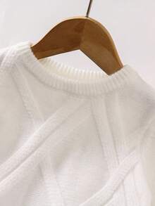 幼儿男童圆领长袖条纹菱形图案套头休闲毛衣 - 白色 - 查看 3