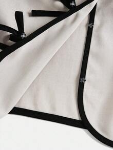 Girlism 少女拼色蝴蝶结长袖夹克和宽松裤子套装情人节清纯女孩可爱装 - 卡其色 - 查看 10