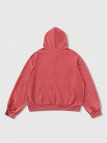 ROMWE MEN Street Life Men's Rhinestone Embellished Hoodie Sweatshirt, Street American Style - Red - View 2