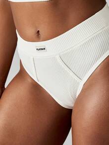 Missguided x Playboy Ribbed Knit Bralette High Waist Panty Set Seamless Wireless Undergarments Breathable Comfortable Two Piece Matching Underwear Lingerie Loungewear Essential Basic