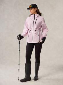 OutZeal 女士防水拉链口袋抽绳腰部连帽户外夹克徒步露营