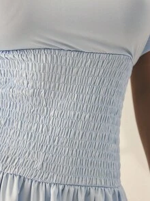 Aralina 女式纯色斜肩腰抽绳休闲迷你连衣裙 - 藍色 - 查看 5