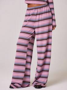 MUSERA Quần ống rộng cạp chun thêu họa tiết kẻ sọc mềm mại, thoải mái, dễ thương, thích hợp cho kỳ nghỉ hè, du lịch, sân bay, thanh lịch, thường ngày, chỉ bao gồm quần, trang phục công sở cho nữ, trang phục công sở mùa thu, lễ Phục sinh. - Màu tím hoa cà - Xem 2
