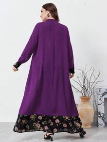 Al Najma 大码女式花卉印花纽扣前长袖宽松休闲连衣裙，休闲端庄束腰长裙，适合旅行/休闲/居家/度假 - 彩色 - 查看 2