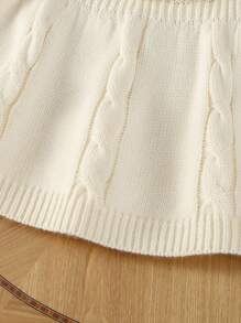 SHEIN Vestido de suéter de manga larga tejido para niñas bebé, apto para otoño/invierno, color albaricoque, versátil, elegante, con volantes en el bajo, elegante, apto para la escuela, uso diario, hogar, exterior, viaje - Albaricoque - Ver 5