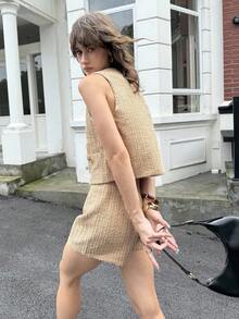 ATUI Studio Débardeur court élégant et minimaliste avec bouton de poche, convient pour les déplacements quotidiens - Beige - Voir 2