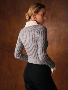 MOTF PREMIUM SUÉTER SLIM FIT DE PUNTO DE CABLE CON CUELLO DE CONTRASTE 2 EN 1