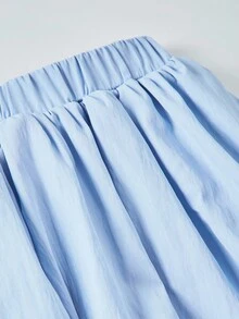 SHEIN Explorewe Tween Mädchen Sommer Street Fashion Camouflage Muster T-Shirt kombiniert mit Peplum Kürbis Rock 2 Stücke Set, geeignet für stilvolle Party-Outfits, Konzert-Outfits - Blau - Übersicht 3