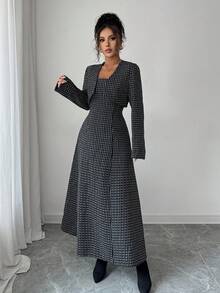 Elenzga 2 pièces Tenue d'Halloween - Ensemble robe camisole et veste à manches longues - Noir et Blanc - Voir 3