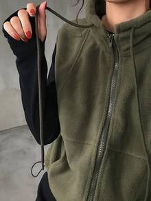 FRIFUL 女士休闲纯色无袖夹克，适合秋冬穿着 - 綠色 - 查看 6