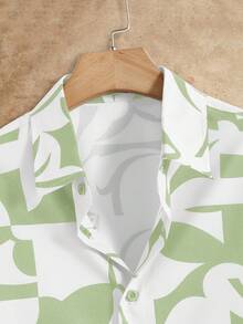 Manfinity VCAY Loose Fit Men's Geometric Pattern Woven Shirt - Green - View 3