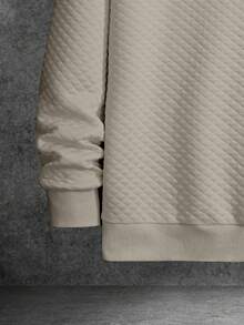 Manfinity Homme 男士休闲百搭纯色纹理圆领卫衣，奶油色休闲绗缝卫衣，秋季长袖上衣 - 卡其色 - 查看 3