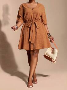 Slaydiva Women's Plus Size Brown Summer Smart Casual Everyday Dresses,Autumn Winter New Arrivals Fall Clothes For Halloween Birthday Business Casual Woman - Brown - View 11