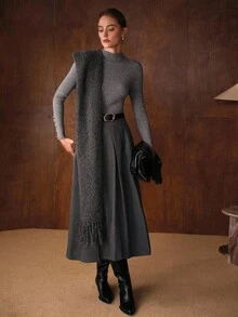 MOTF PREMIUM FUNNEL NECK SLIM FIT BUTTON DECOR SWEATER - Grey - View 7