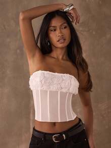 SHEIN BAE Blusa corta casual y sexy con cuello halter y atar - Blanco - Ver 6