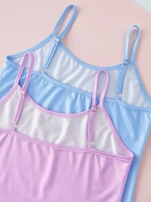 Set de 4 piezas de pijama informal para niña preadolescente con top de tirantes y shorts con estampado floral rosa y azul - Multicolor - Ver 8