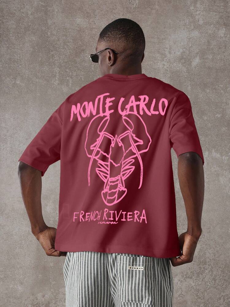 Oversized Casual French Riviera Lobster Print T-Shirt