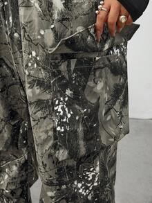 SHEIN EZwear 复古花卉印花松紧腰褶皱宽松休闲工装裤，大码，秋冬 - 彩色 - 查看 4
