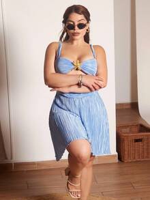 Lupita Cardoza 女士金属海星荷叶边迷你吊带裙，适合海滩/度假穿着