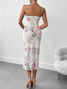Firerie Vestido longo slim com renda floral e recortes, para o meio do verão - Multicolorido - Visão 2